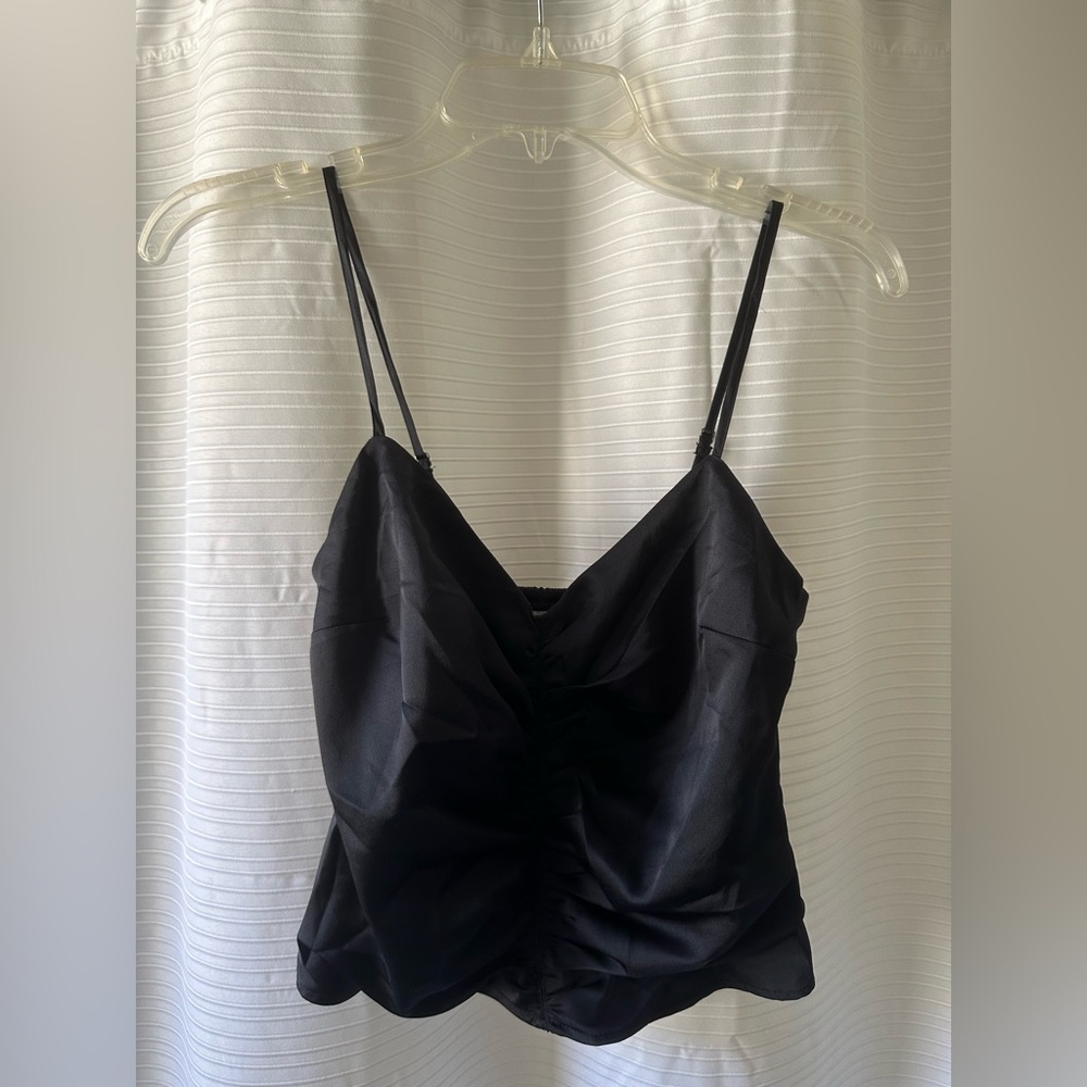 Abercrombie & Fitch Black Satin Ruched Top